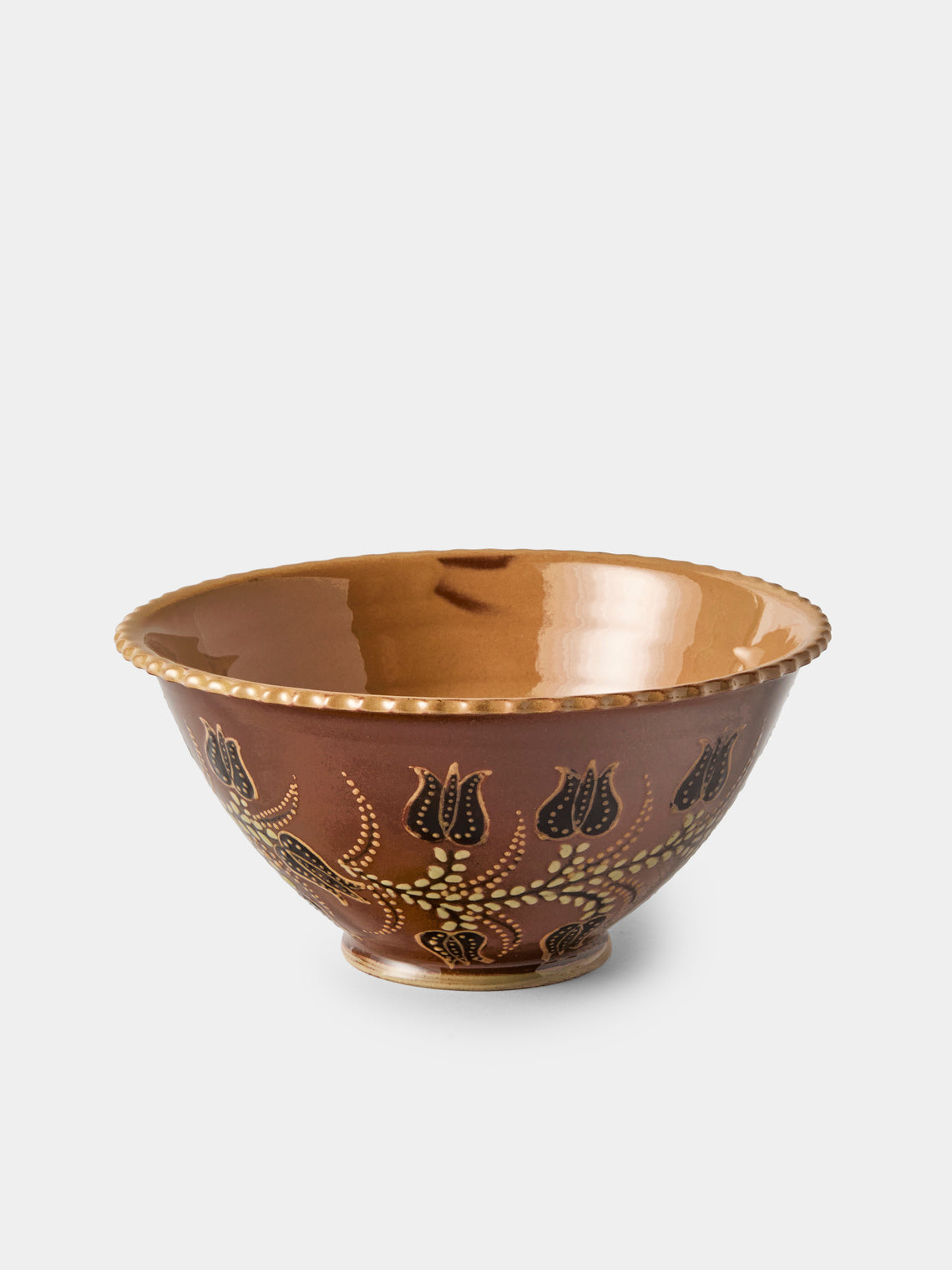 Poterie d’Évires - Flowers Hand-Painted Ceramic Fluted Bowls (Set of 4) - Light Brown - ABASK