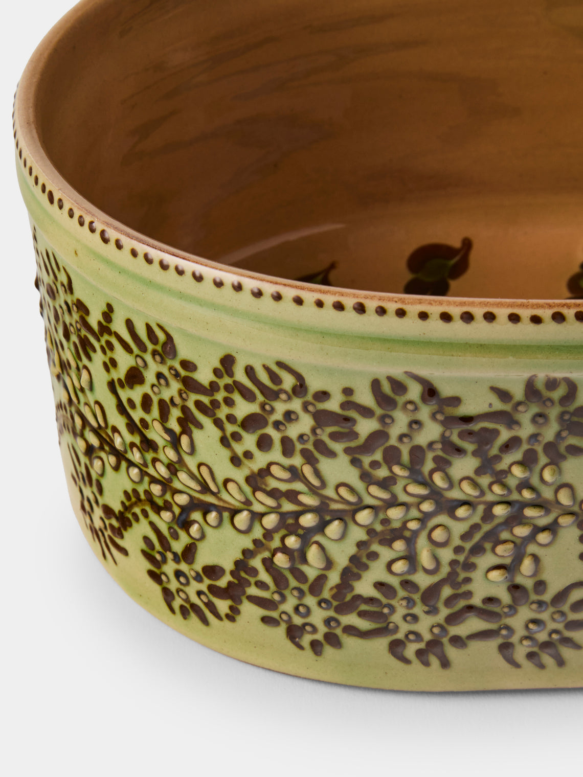 Poterie d’Évires - Flowers Hand-Painted Ceramic Oval Dish - Green - ABASK