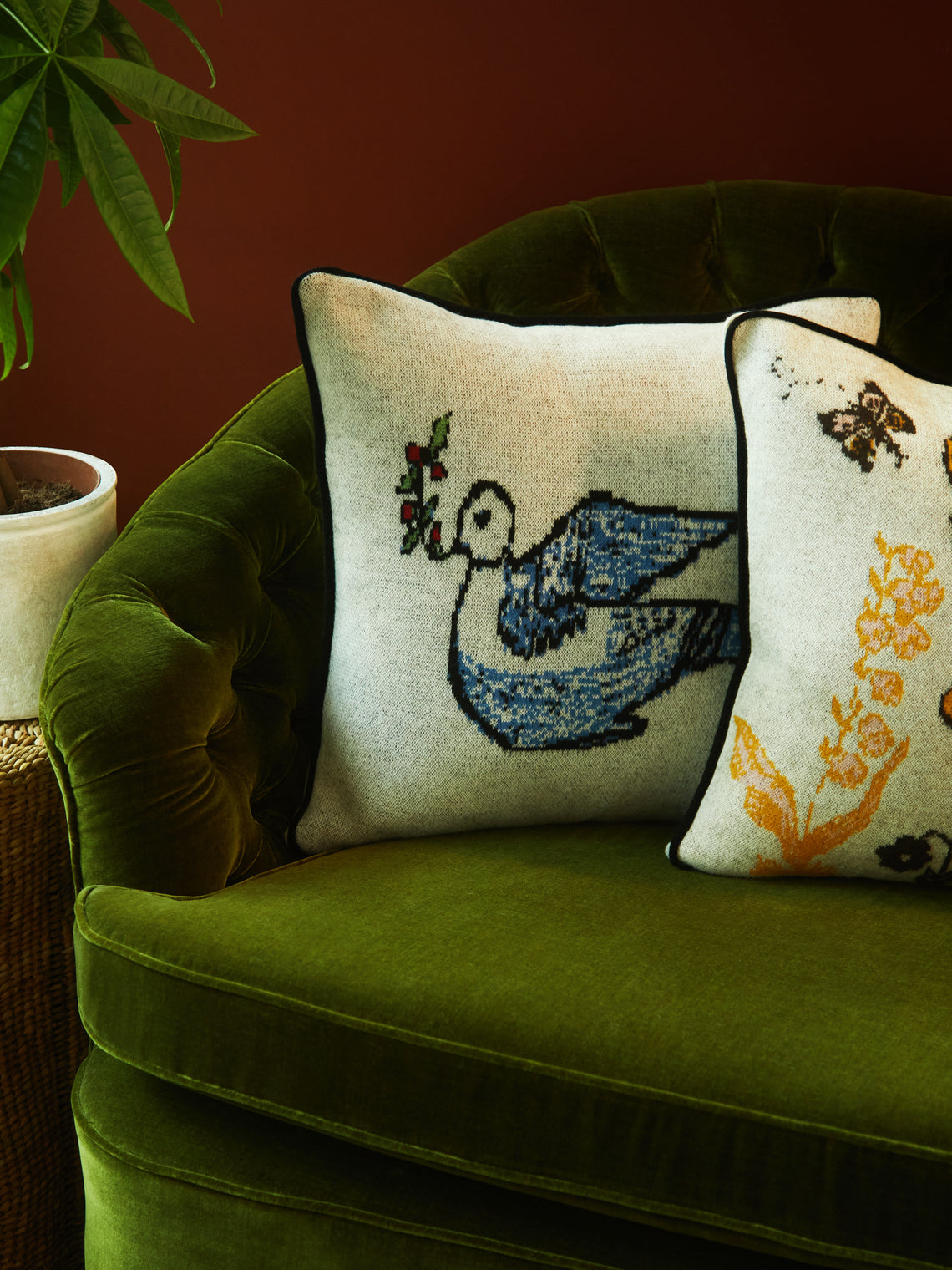 Saved NY - Bird with Berries Cashmere Cushion -  - ABASK