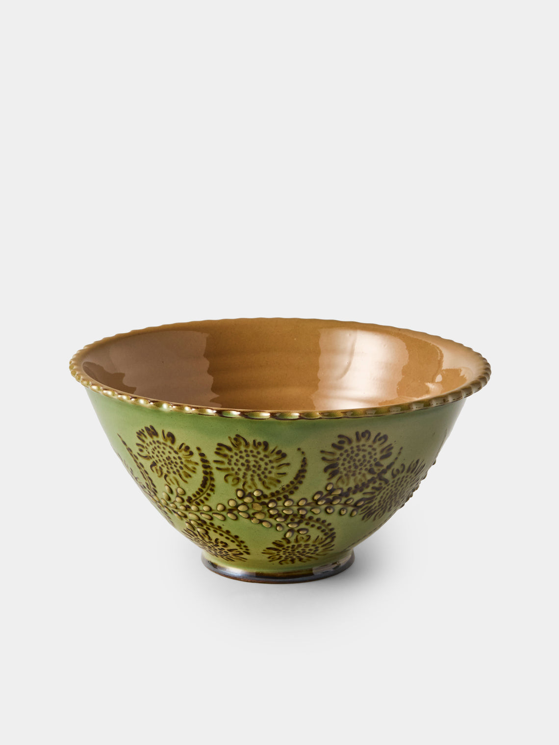 Poterie d’Évires - Flowers Hand-Painted Ceramic Fluted Bowls (Set of 4) - Green - ABASK