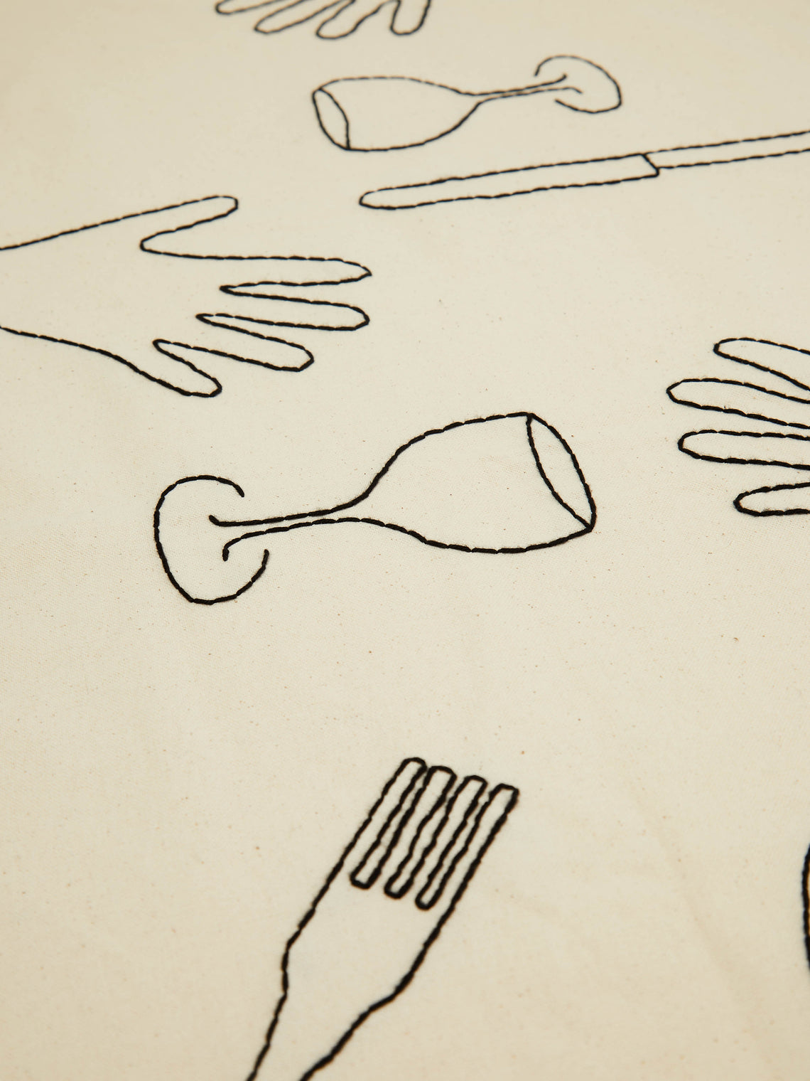 Oeuvres Sensibles - 'A Lot of Hands' Hand-Embroidered Linen Table Runner -  - ABASK