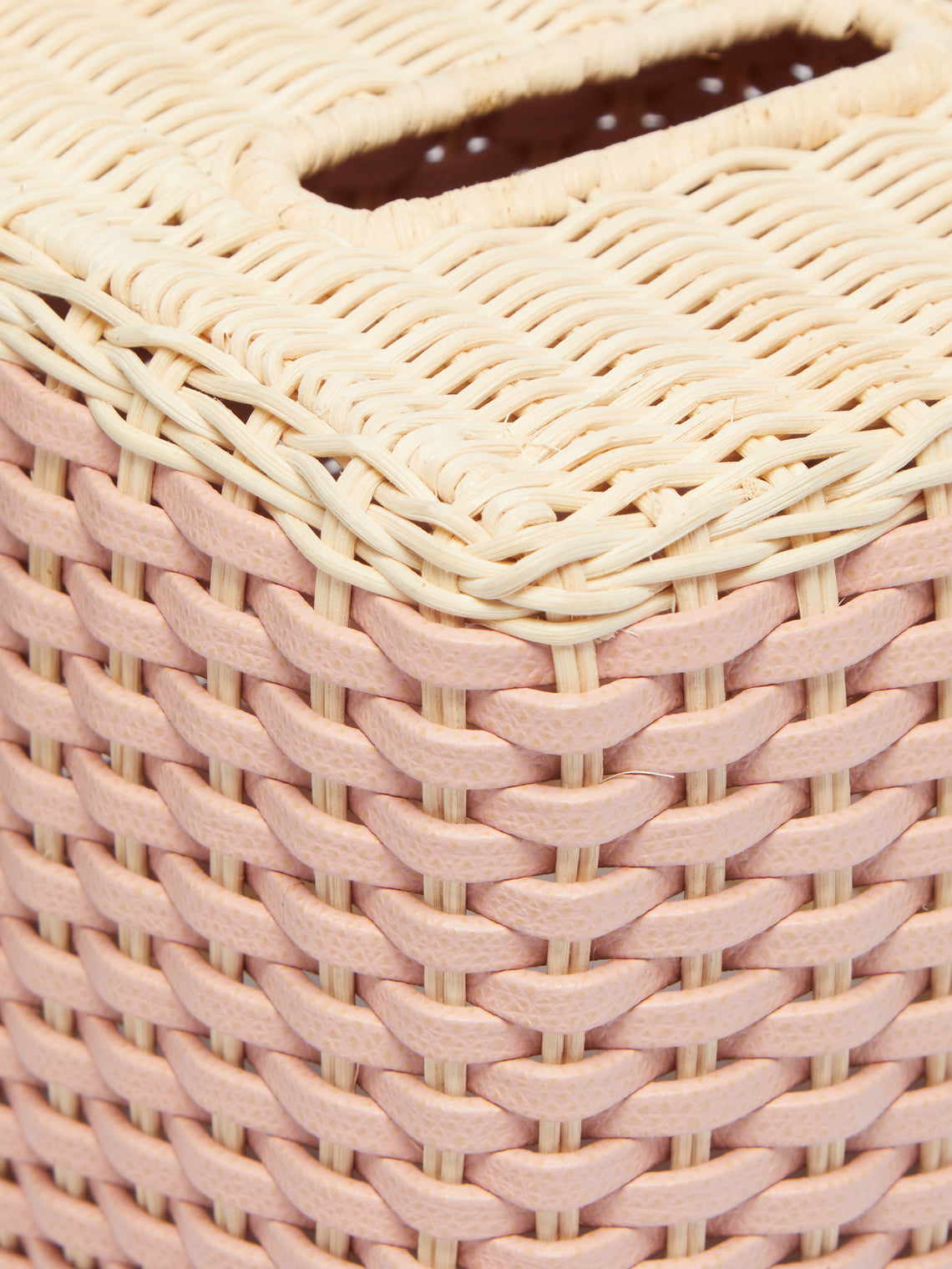 Giobagnara - Antibes Handwoven Leather and Rattan Tissue Box - Pink - ABASK