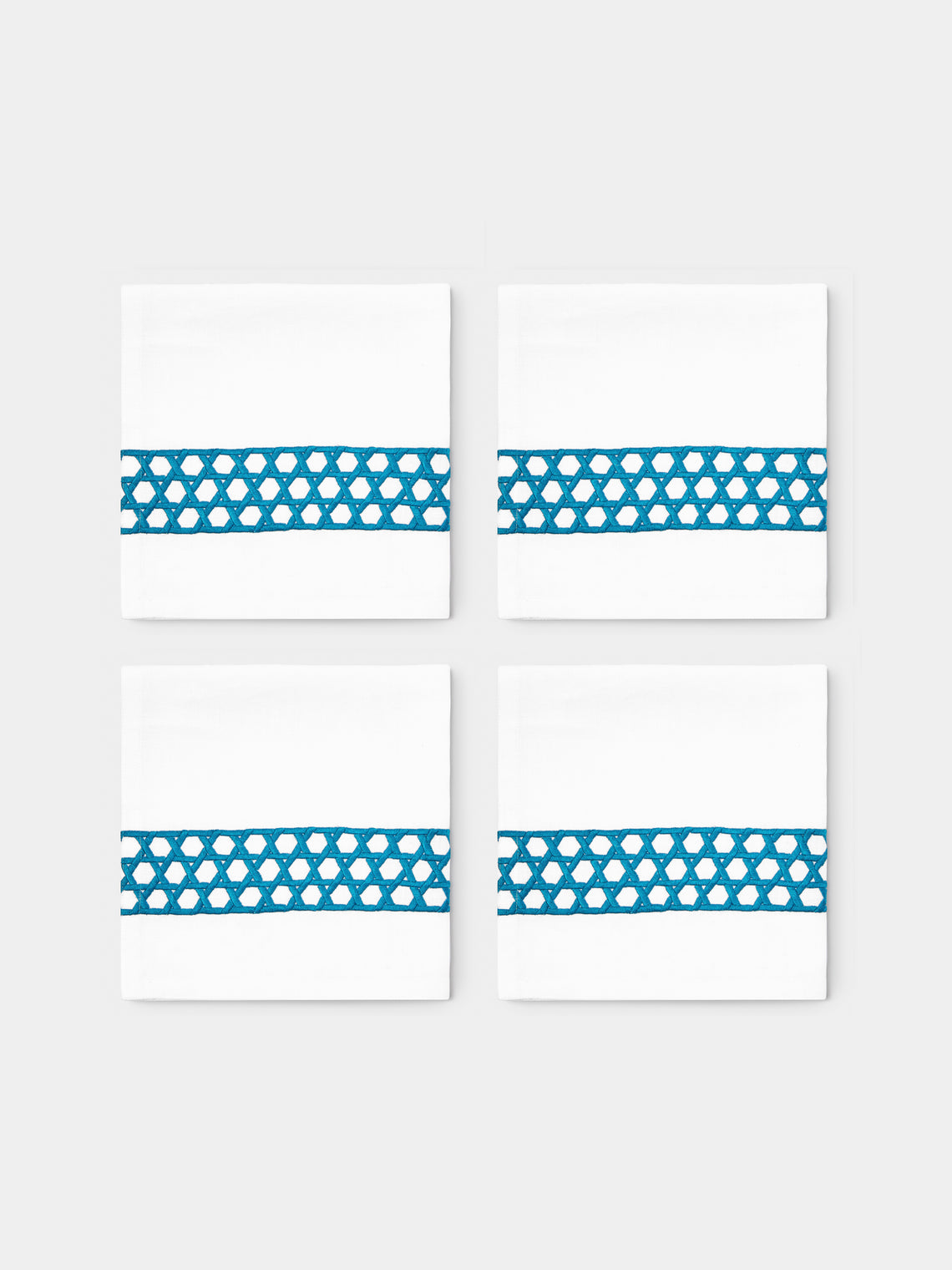 The Table Love - The Rattan Weave Hand-Embroidered Linen Napkins (Set of 4) - Teal - ABASK - 