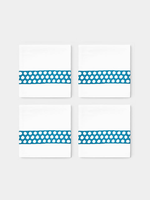 The Table Love - The Rattan Weave Hand-Embroidered Linen Napkins (Set of 4) - Teal - ABASK - 