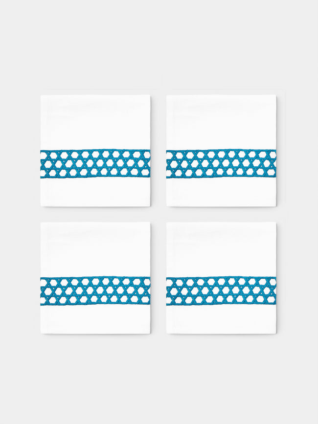The Table Love - The Rattan Weave Hand-Embroidered Linen Napkins (Set of 4) - Teal - ABASK - 