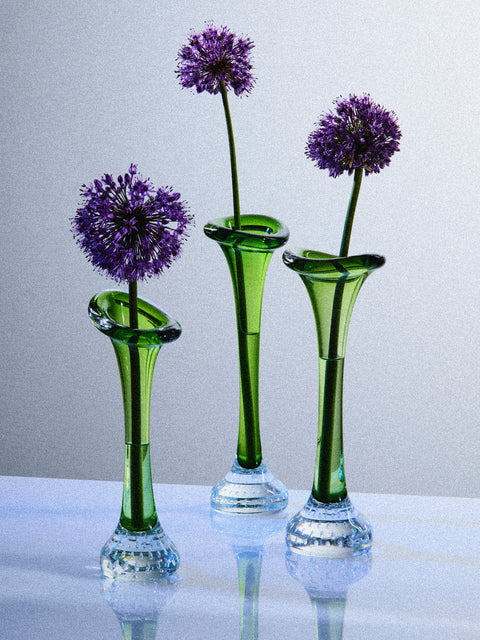 Antique and Vintage - Mid-Century Crystal Bud Vases (Set of 3) - Green - ABASK