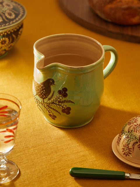 Poterie d’Évires - Birds Hand-Painted Ceramic Rounded Jug -  - ABASK