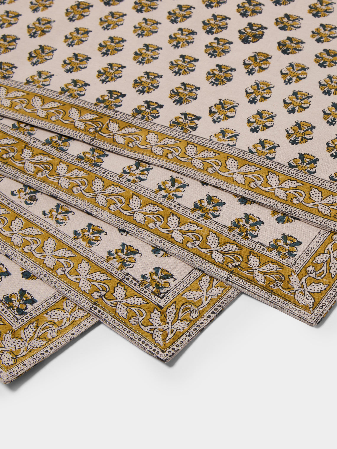 Chamois - Samode Block-Printed Cotton Placemats (Set of 8) - Yellow - ABASK