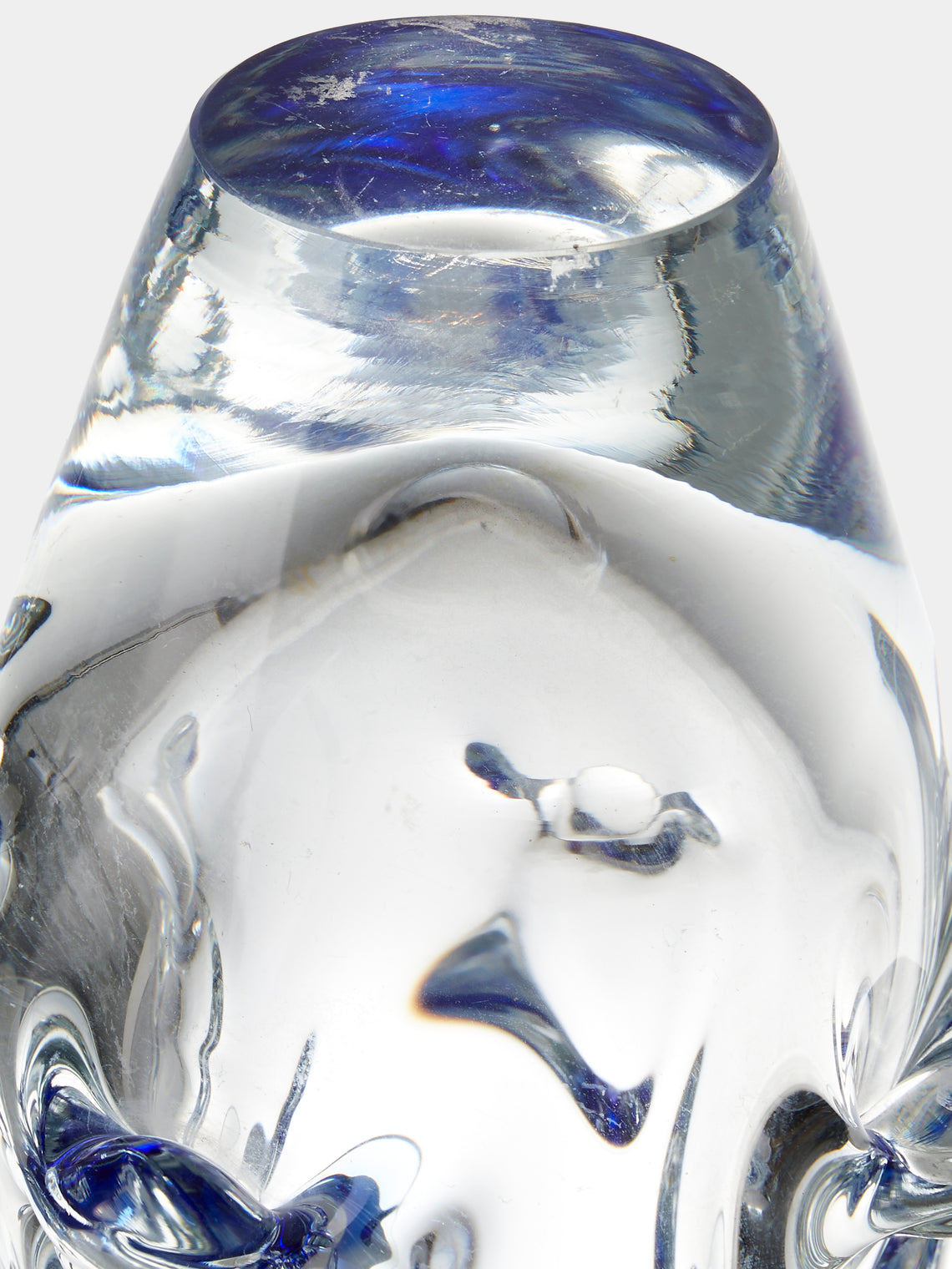 Antique and Vintage - 1970s Bohemian Crystal Vase (10in/25.5cm) - Blue - ABASK