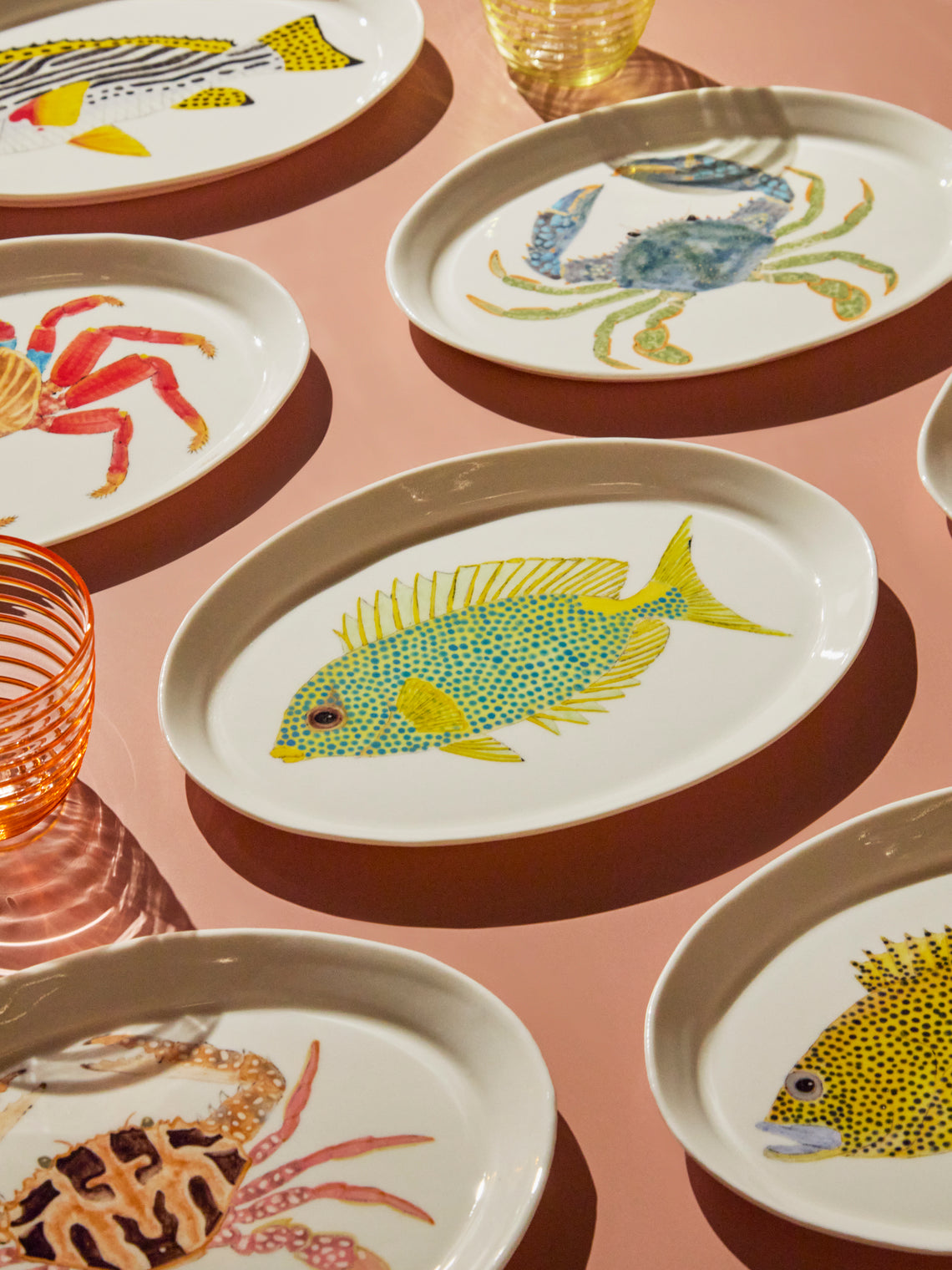 Casa Adams - Coral Rabbitfish Hand-Painted Porcelain Serving Platter -  - ABASK
