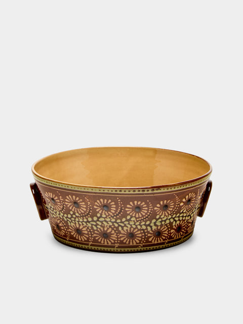 Poterie d’Évires - Flowers Hand-Painted Ceramic Small Handled Serving Bowl - Light brown - ABASK - 