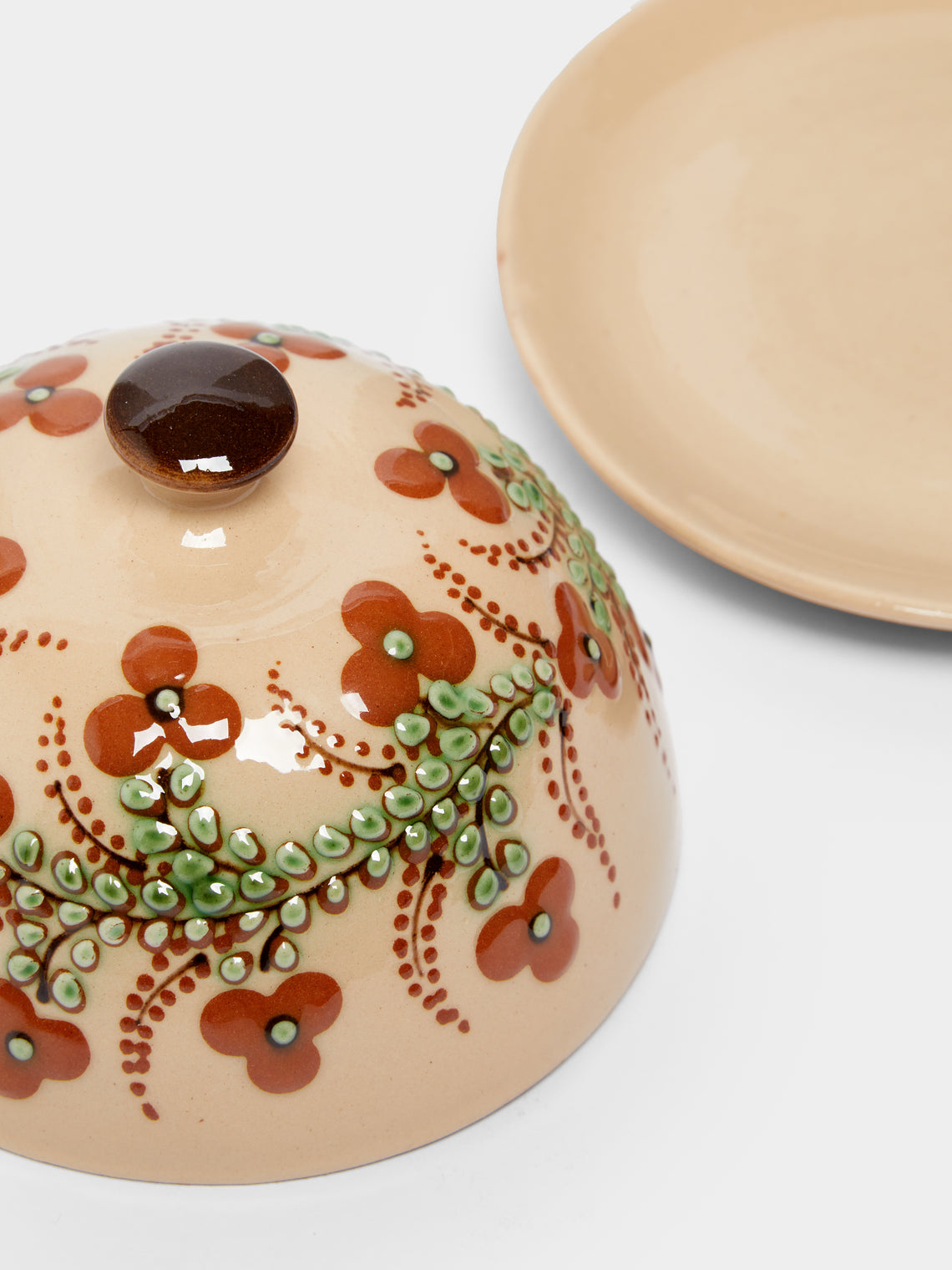 Poterie d’Évires - Flowers Hand-Painted Ceramic Small Butter Dish -  - ABASK