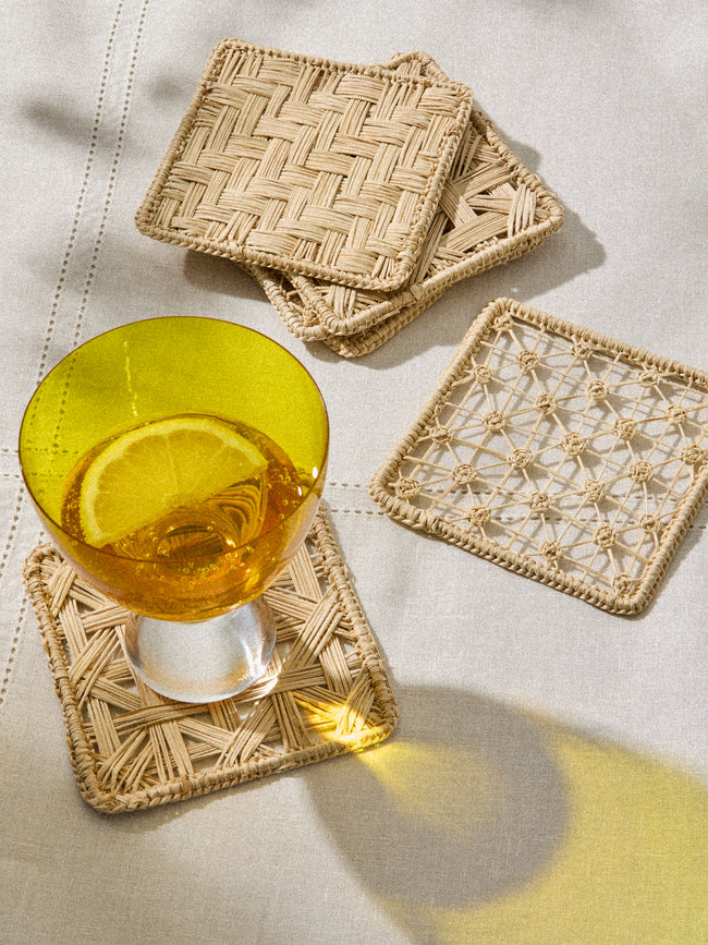 Artesanías del Atlántico - | Set of 6 | Handwoven Palm Mixed Coasters - Natural - ABASK