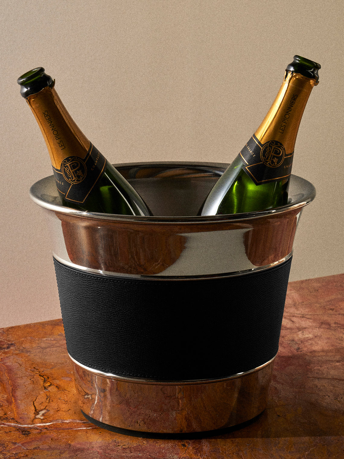 Giobagnara - Ocean Leather and Steel 2/3-Bottle Champagne Bucket - Black - ABASK
