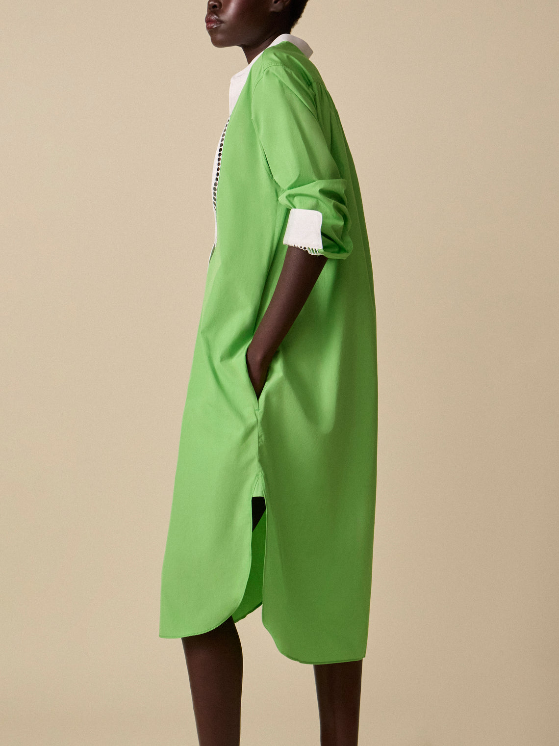 Sebline - Women's Painter's Cotton Smock Dress | Size: S - Green - ABASK