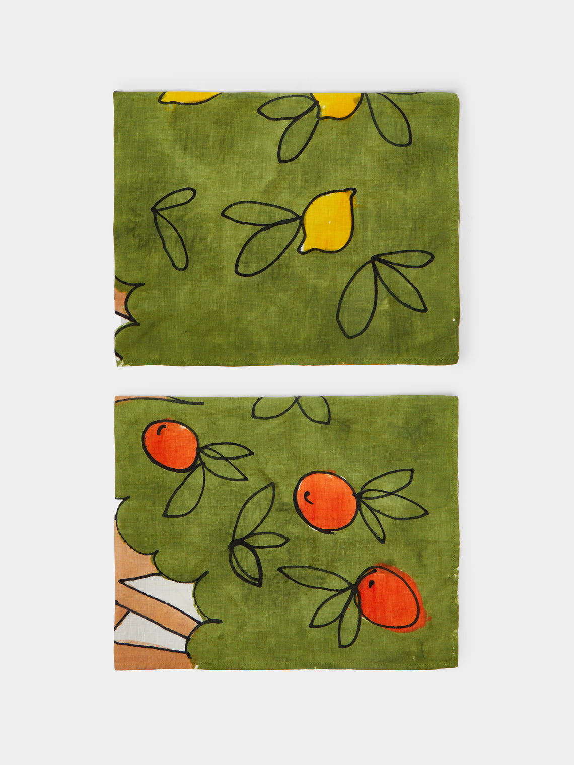 Stamperia Bertozzi - Lemons & Oranges Hand-Painted Linen Tea Towels (Set of 2) -  - ABASK
