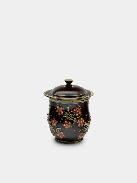 Poterie d’Évires - Flowers Hand-Painted Ceramic Mini Lidded Pot - Dark brown - ABASK - 