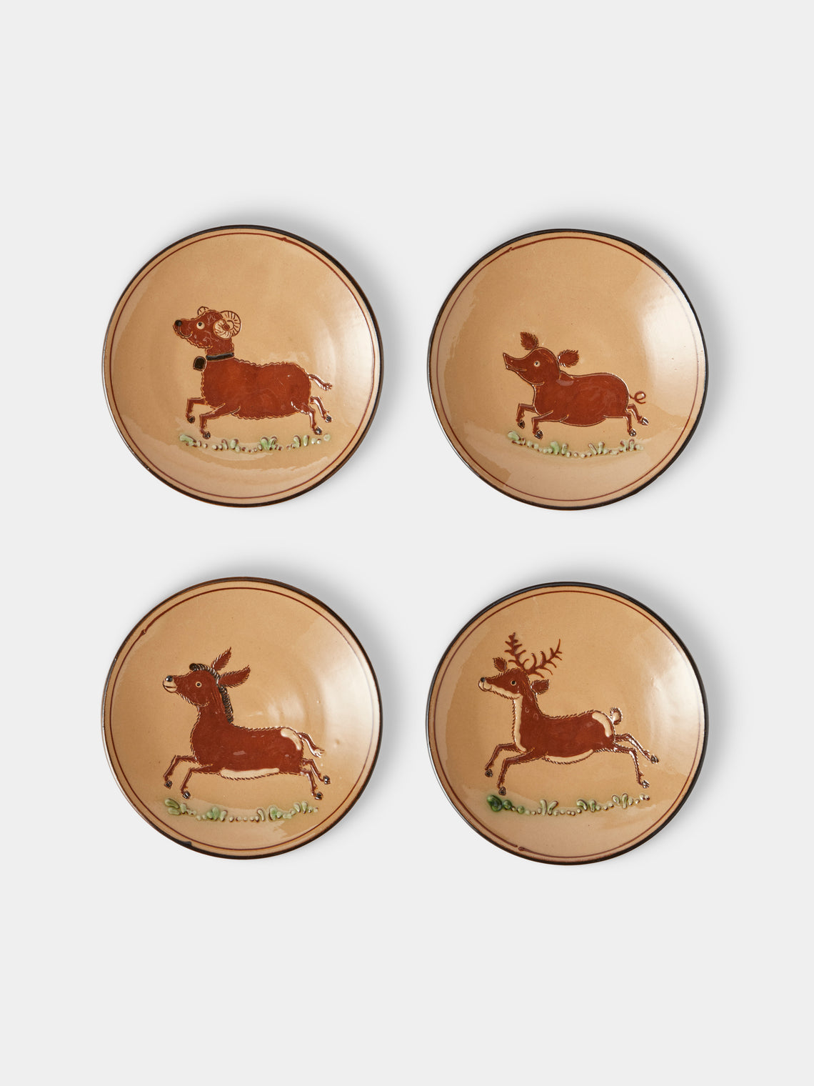 Poterie d’Évires - Animals Hand-Painted Ceramic Plates – 5.5in/14cm (Set of 4) - Cream - ABASK - 