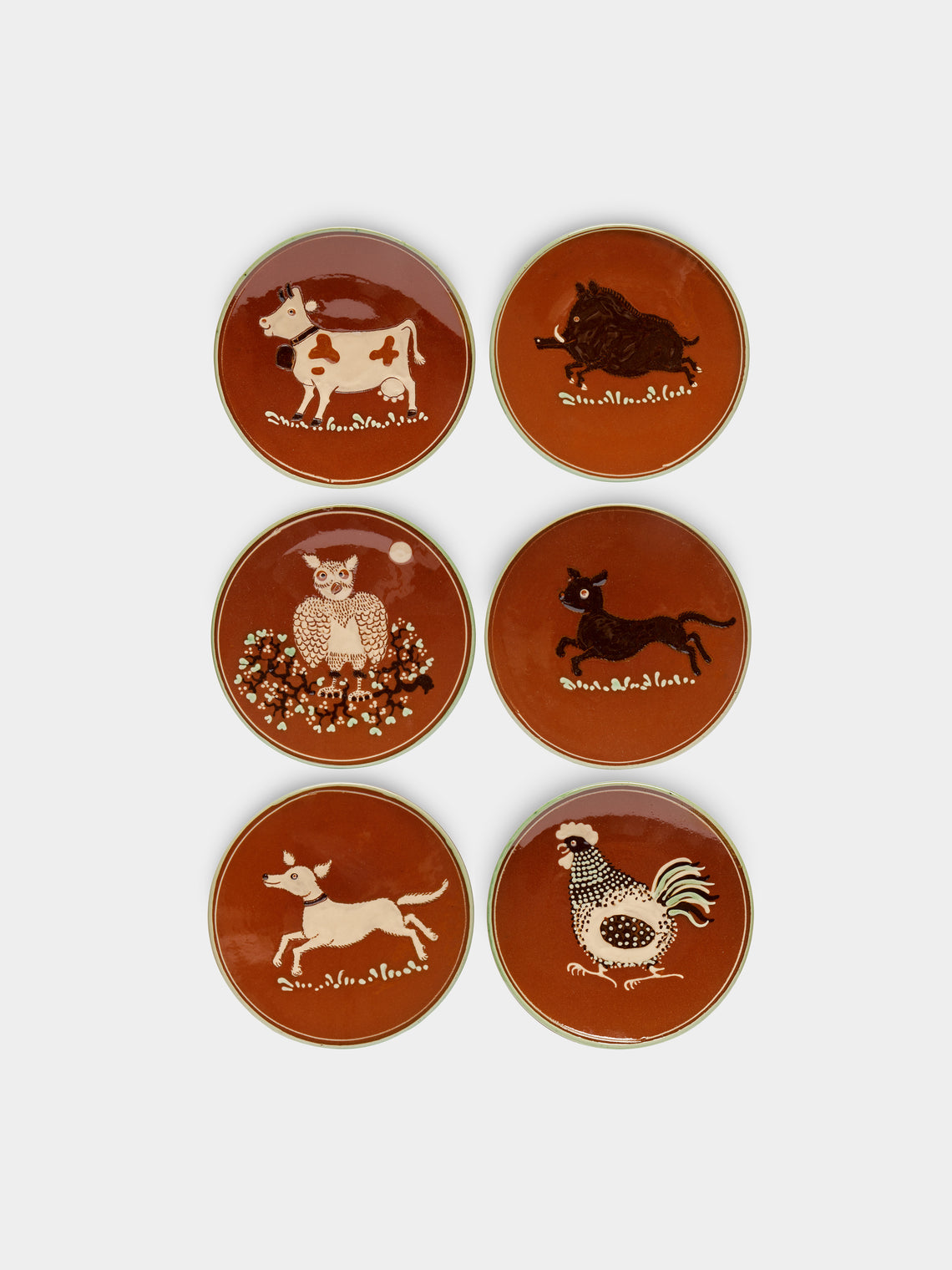Poterie d’Évires - Animals Hand-Painted Ceramic Dessert Plates (Set of 6) -  - ABASK - 