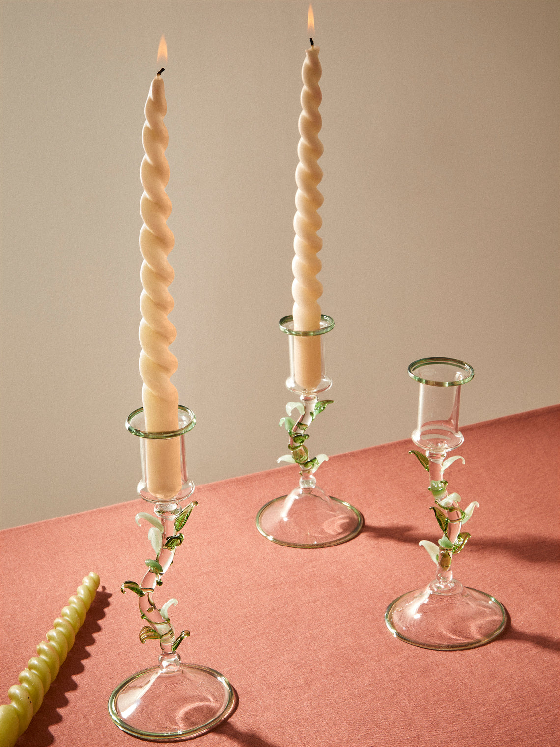 Alya Tannous - | Set of 3 | Liana Hand-Blown Glass Candlesticks - Clear - ABASK