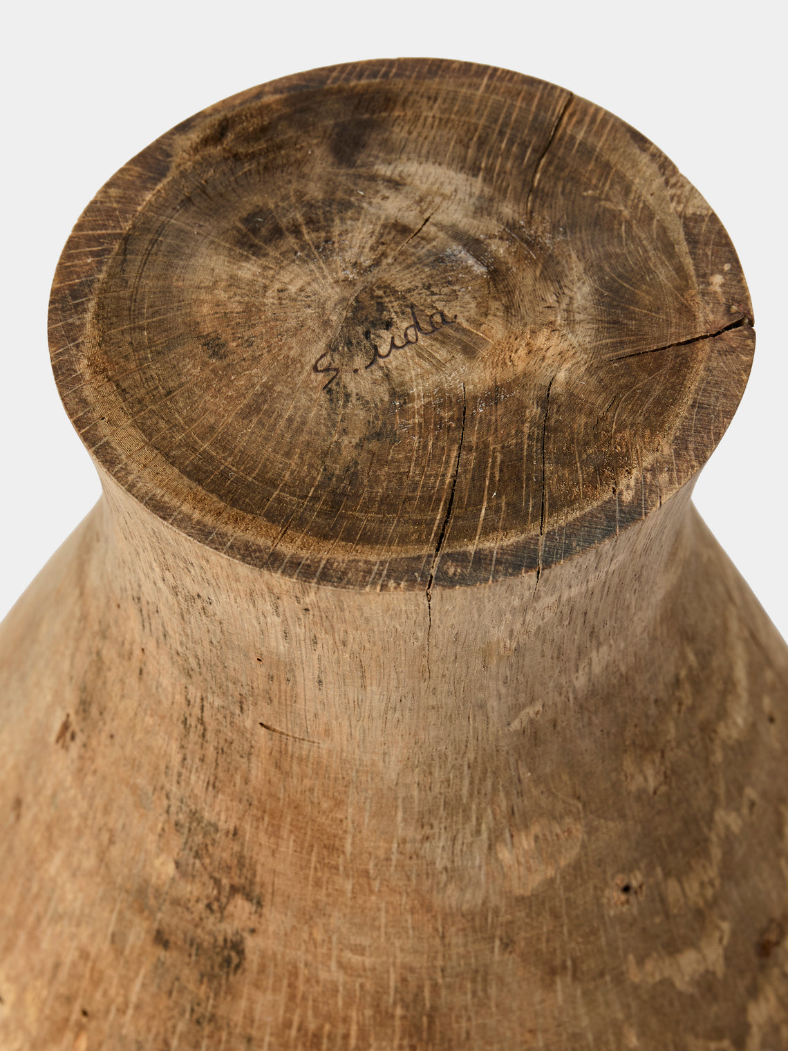 Iida Woodturning - Hand-Turned Japanese Stone Oak Earth-Finish Vase (13in/33.5cm) - Brown - ABASK
