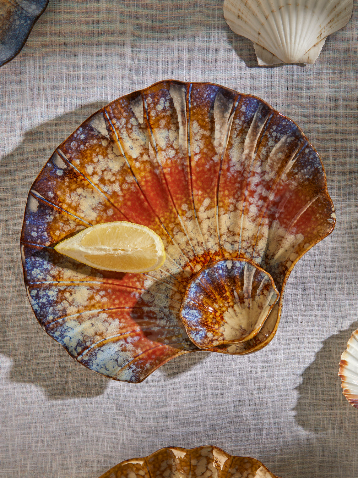 Antique and Vintage - 1960s Shell Ceramic Oyster Plates (Set of 6) - Multiple - ABASK