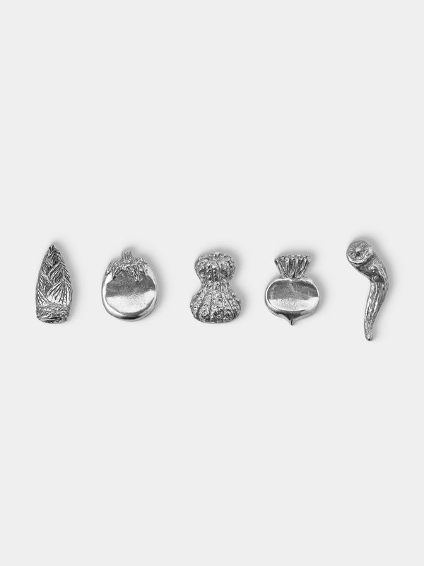 Seikado - Kyoto Vegetable Pewter Chopstick Rests (Set of 5) - Silver - ABASK