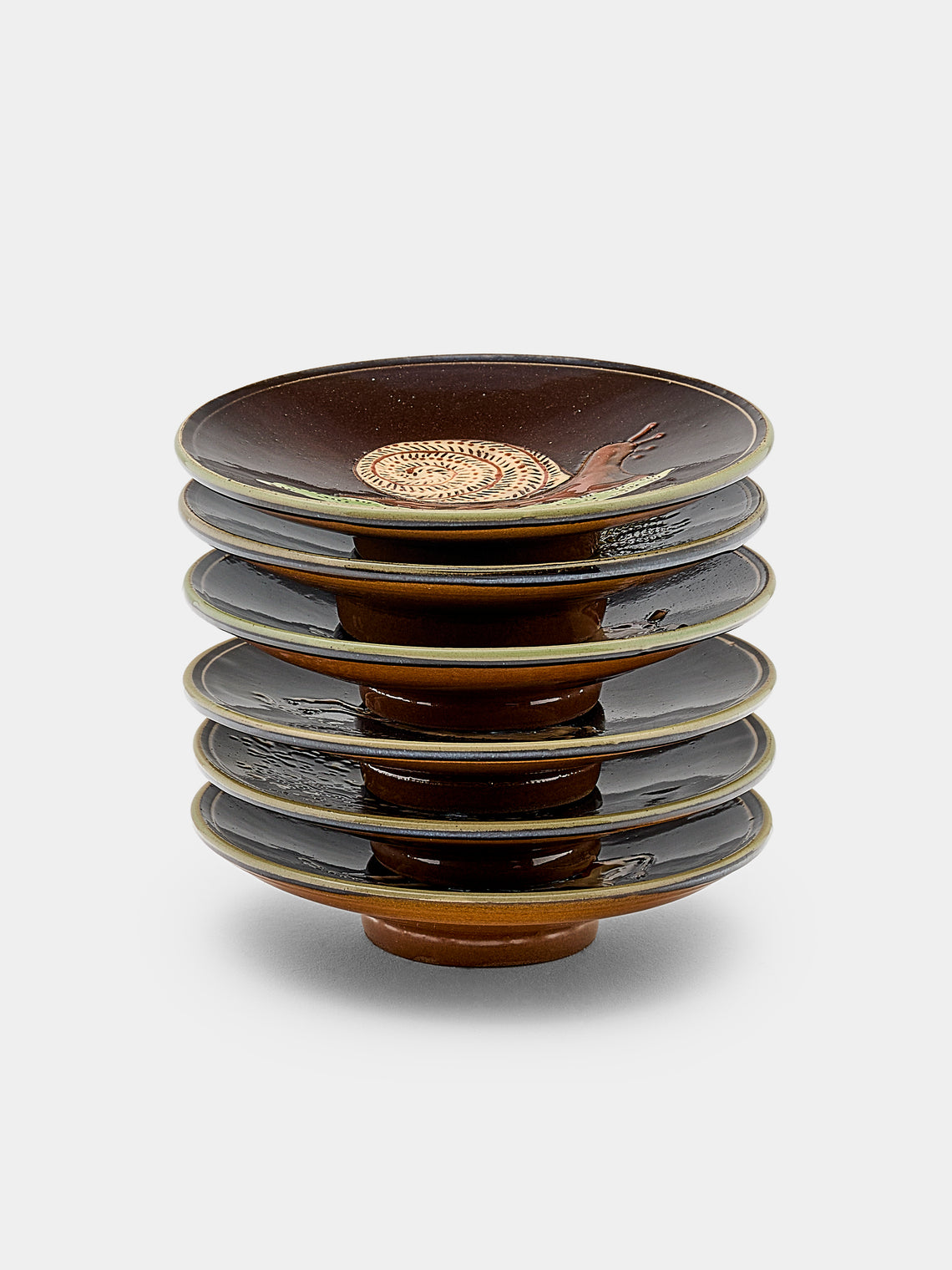 Poterie d’Évires - Animals Hand-Painted Ceramic Small Raised Plates (Set of 6) - Dark brown - ABASK - 