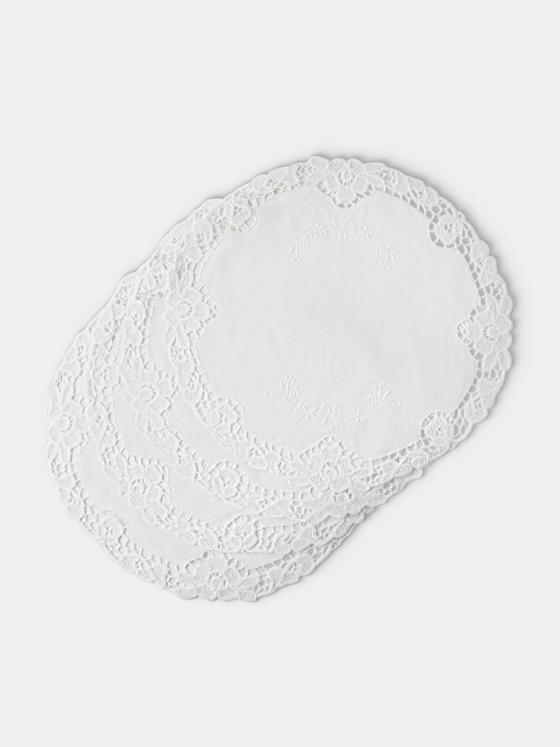 Rolane du Dreuih Creations - Lacework Linen Medium Round Placemats (Set of 4) - Ivory - ABASK