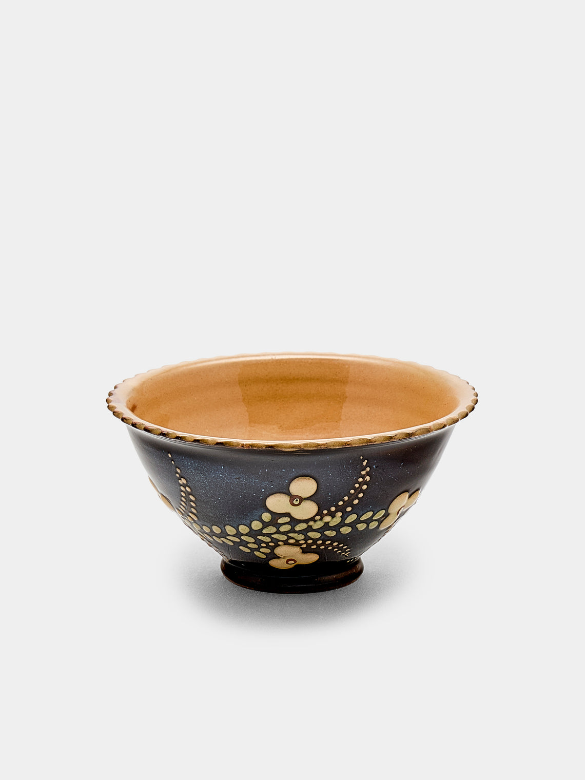 Poterie d’Évires - Flowers Hand-Painted Ceramic Small Fluted Bowls (Set of 8) - Dark brown - ABASK