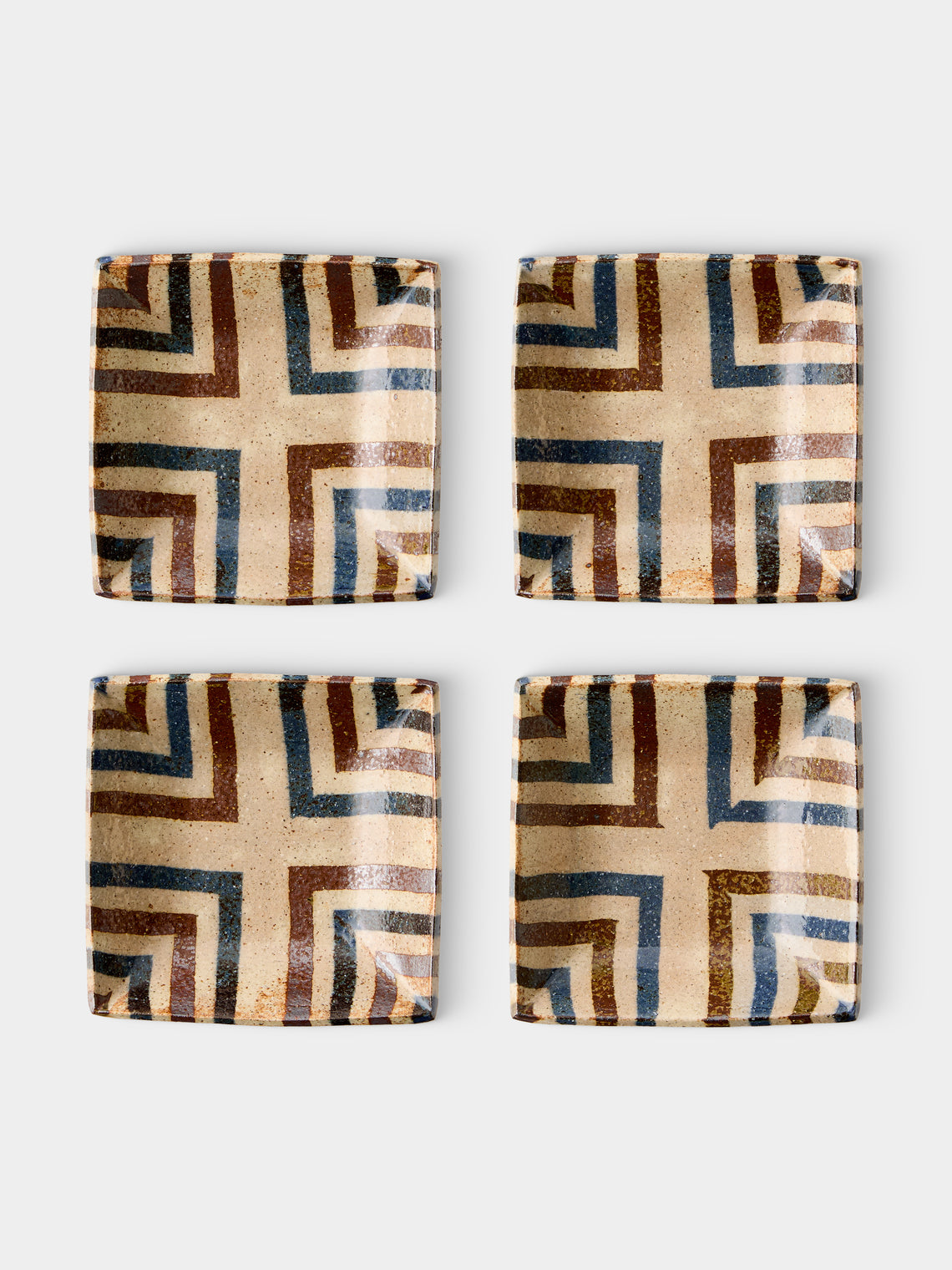 Makidani-gama - Nerikomi Ceramic Square Plates – 5in/13cm (Set of 4) - Multiple - ABASK