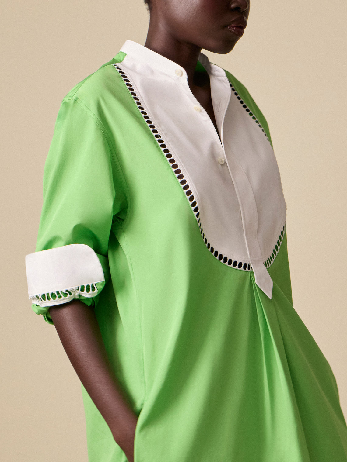Sebline - Women's Painter's Cotton Smock Dress | Size: S - Green - ABASK