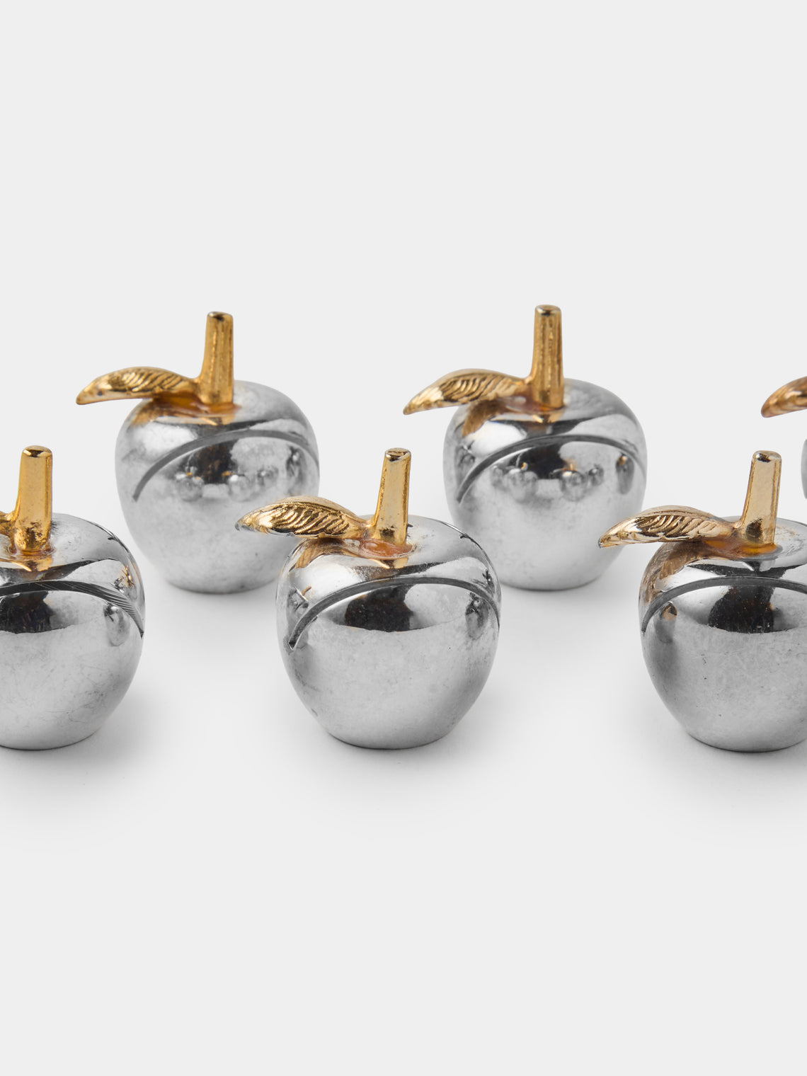 Antique and Vintage - Mid-Century Silver-Plated and Brass Apple Place Card Holders (Set of 8) - Silver - ABASK