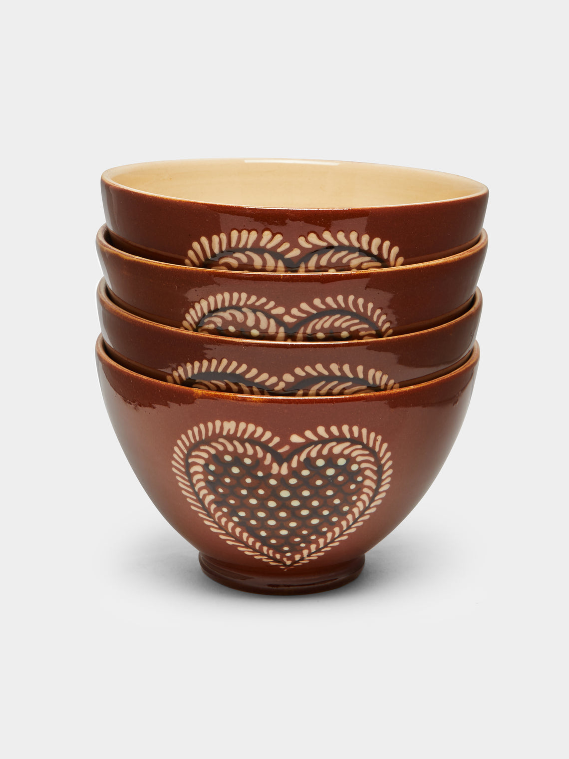 Poterie d’Évires - Hearts Hand-Painted Ceramic Cereal Bowls (Set of 4) -  - ABASK - 