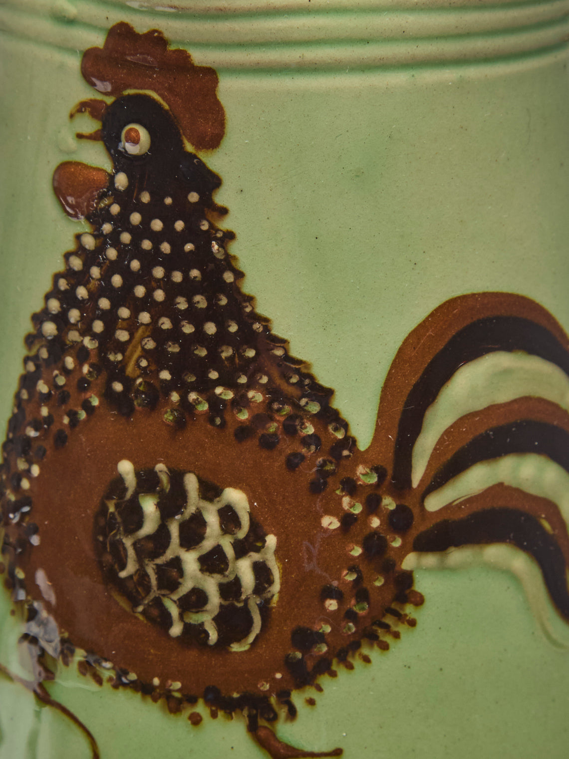 Poterie d’Évires - Chickens Hand-Painted Ceramic Milk Jug - Green - ABASK