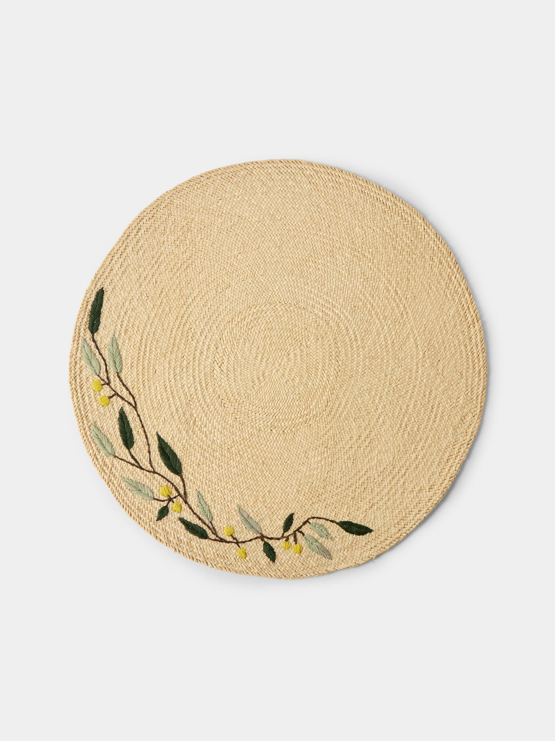 CasaLatina - Embroidered Leaf Handwoven Iraca Palm Placemats (Set of 4) - Cream - ABASK - 