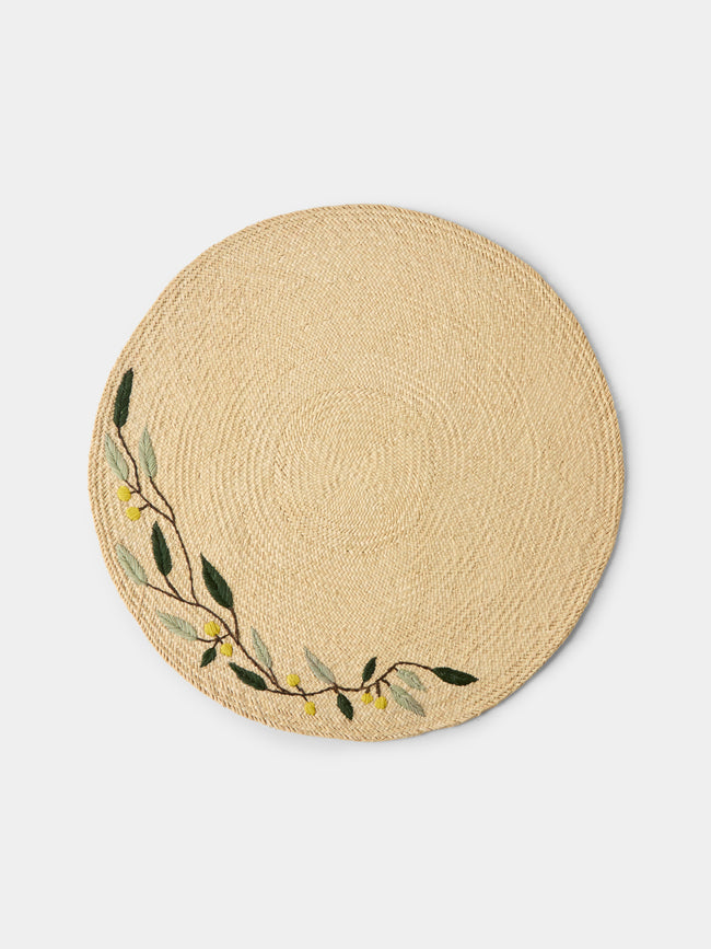 CasaLatina - Embroidered Leaf Handwoven Iraca Palm Placemats (Set of 4) - Cream - ABASK - 