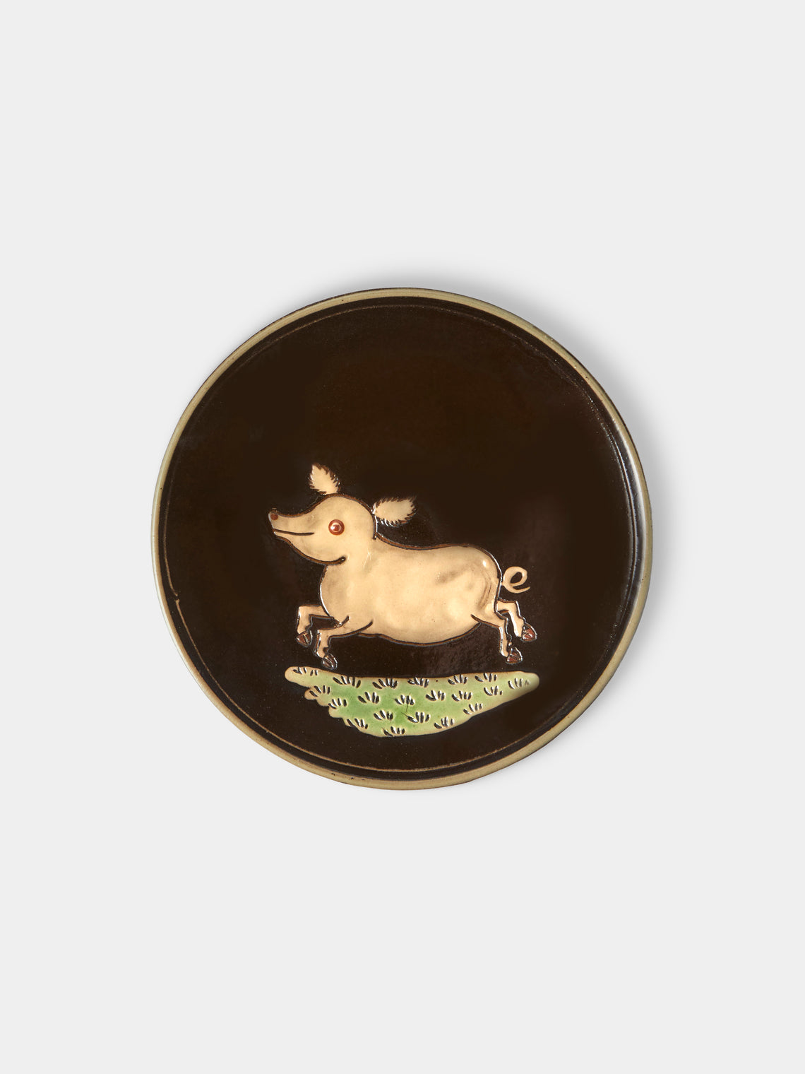 Poterie d’Évires - Animals Hand-Painted Ceramic Plates – 5.5in/14cm (Set of 4) - Dark Brown - ABASK