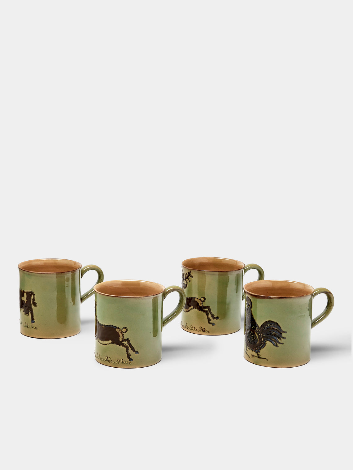Poterie d’Évires - Animals Hand-Painted Ceramic Mugs (Set of 4) - Green - ABASK