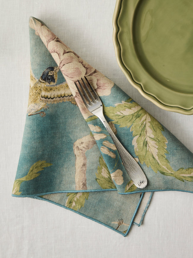 Borgo delle Tovaglie - Filo Affresco Embroidered Linen Extra Large Napkins (Set of 4) - Blue - ABASK