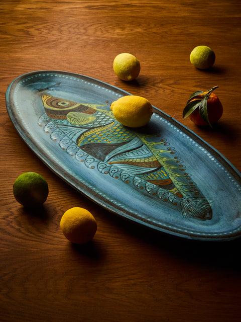 Antique and Vintage - 1950s Jean de Lespinasse Fish Ceramic Platter - Blue - ABASK