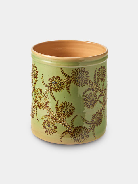 Poterie d’Évires - Flowers Hand-Painted Ceramic Utensil Pot - Green - ABASK - 
