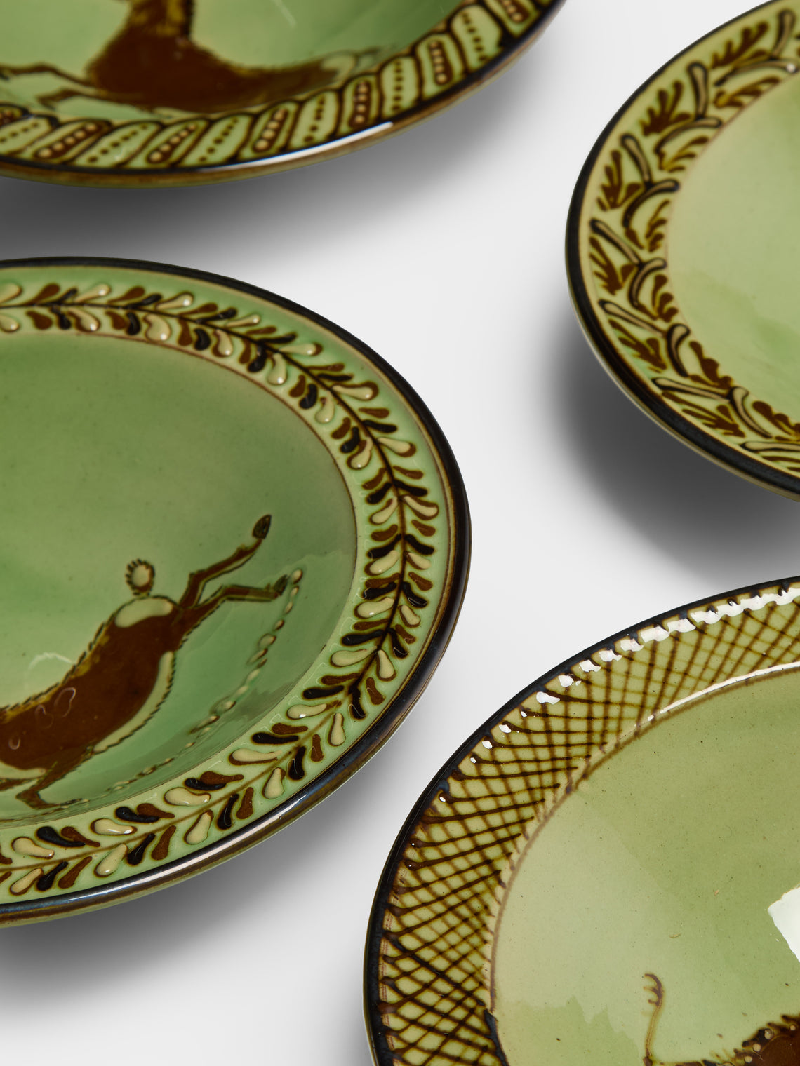 Poterie d’Évires - Animals Hand-Painted Ceramic Breakfast Bowls (Set of 4) - Green - ABASK