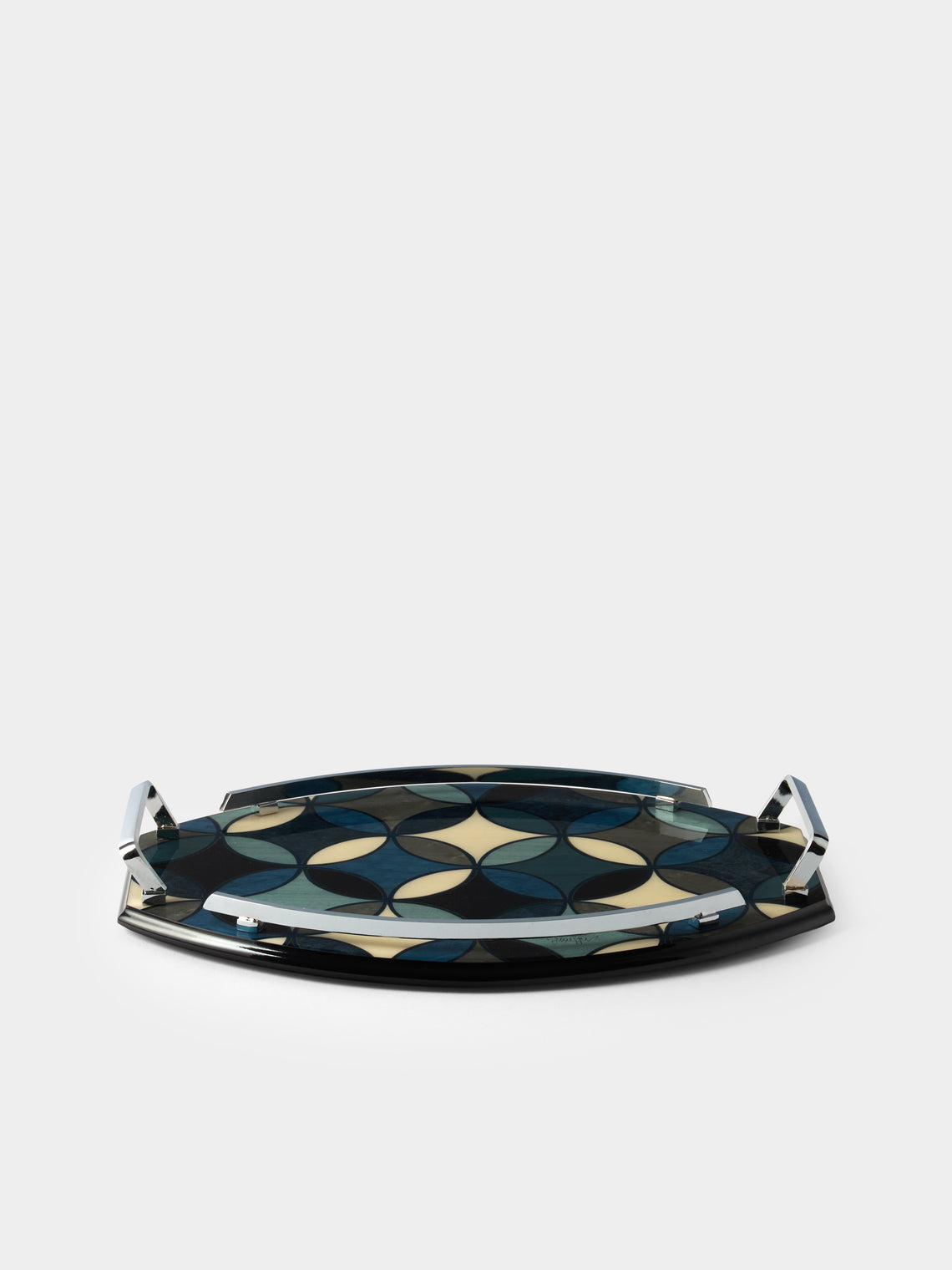 Mastellone Giuseppe - Wood Inlay Tray (12.5in/32cm) - Blue - ABASK