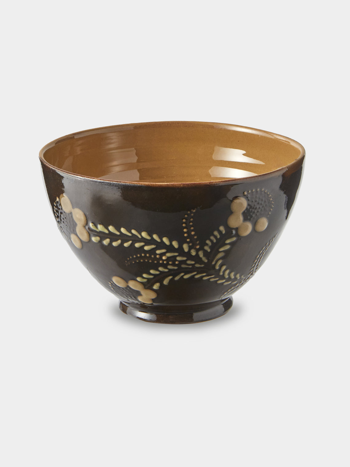 Poterie d’Évires - Birds and Flowers Hand-Painted Ceramic Grand Bowls (Set of 4) - Dark Brown - ABASK