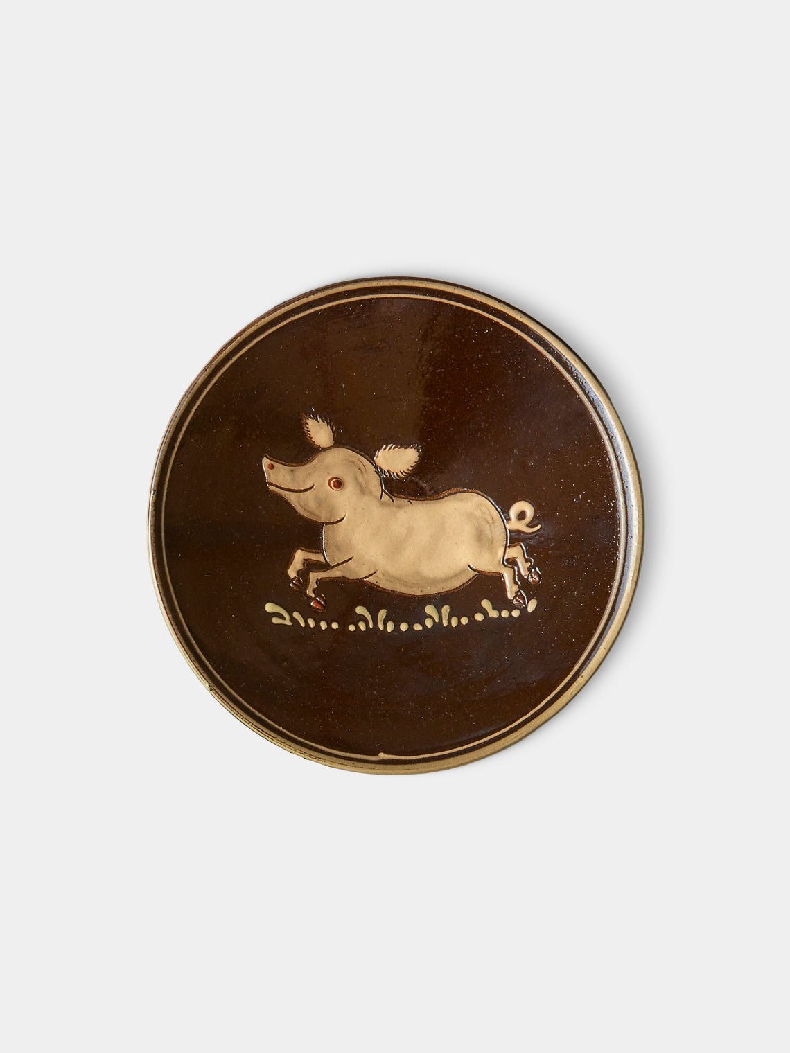 Poterie d’Évires - Animals Hand-Painted Ceramic Raised Plates –  5.5in/14cm (Set of 6) - Dark brown - ABASK