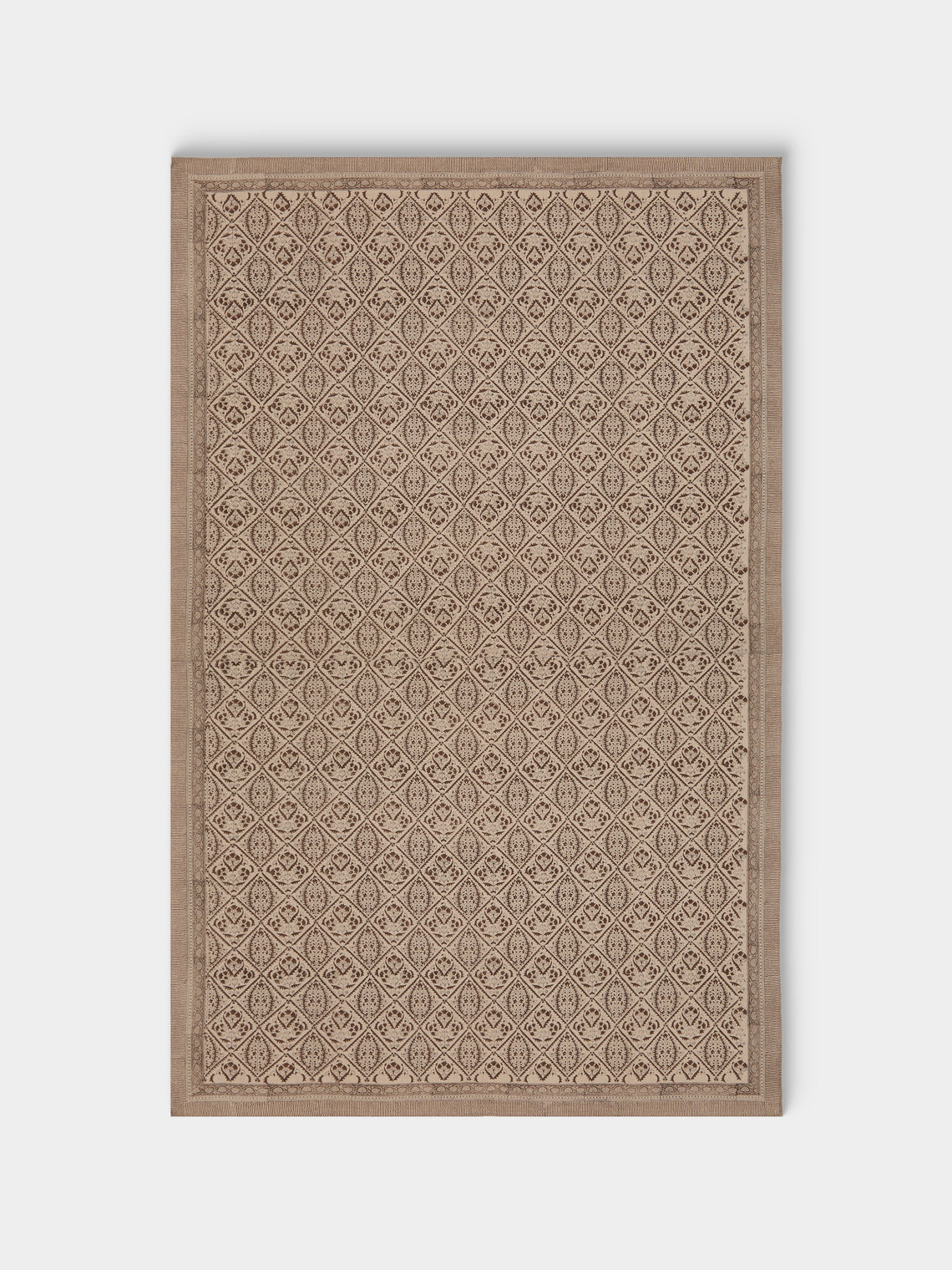 Chamois - Jaipur Block-Printed Linen Rectangular Tablecloth (138in/3.5m) - Brown - ABASK