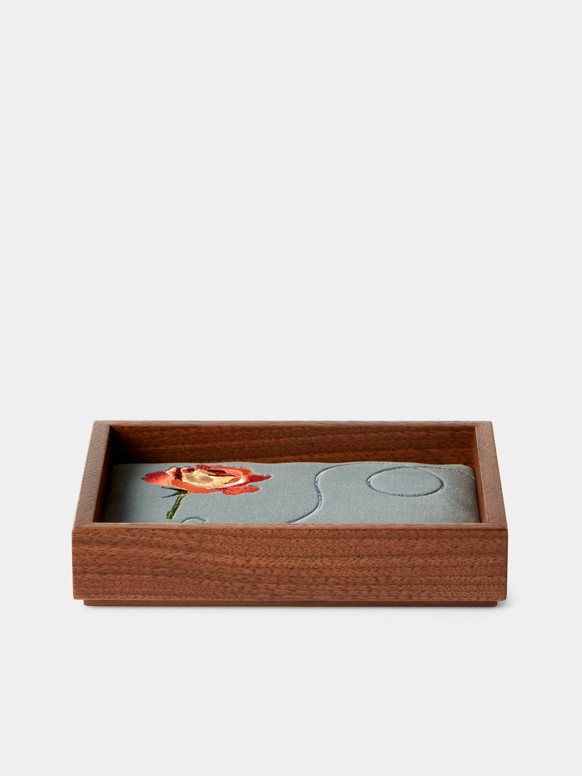 Uncommon Ancestor - Floriography Rose Embroidered Velvet Jewelry Tray (6.5in/17cm) - Light Blue - ABASK