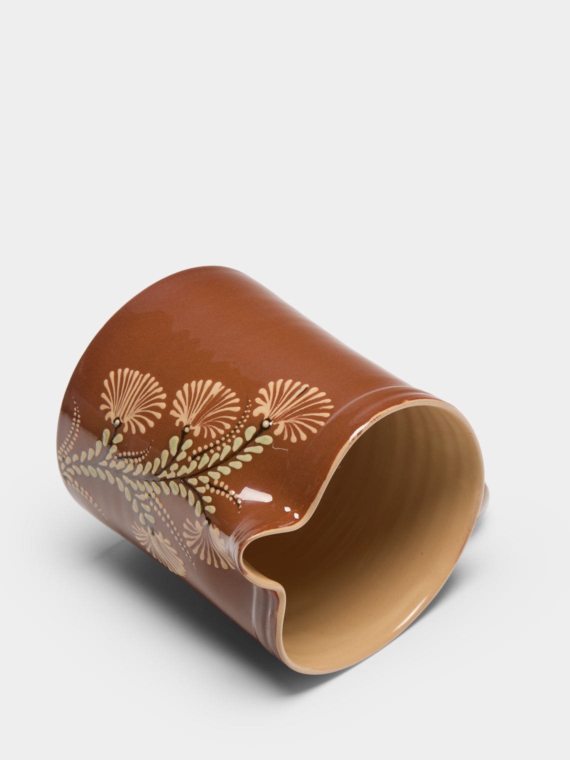 Poterie d’Évires - Flowers Hand-Painted Ceramic Straight-Edge Jug (34oz/1L) - Light brown - ABASK