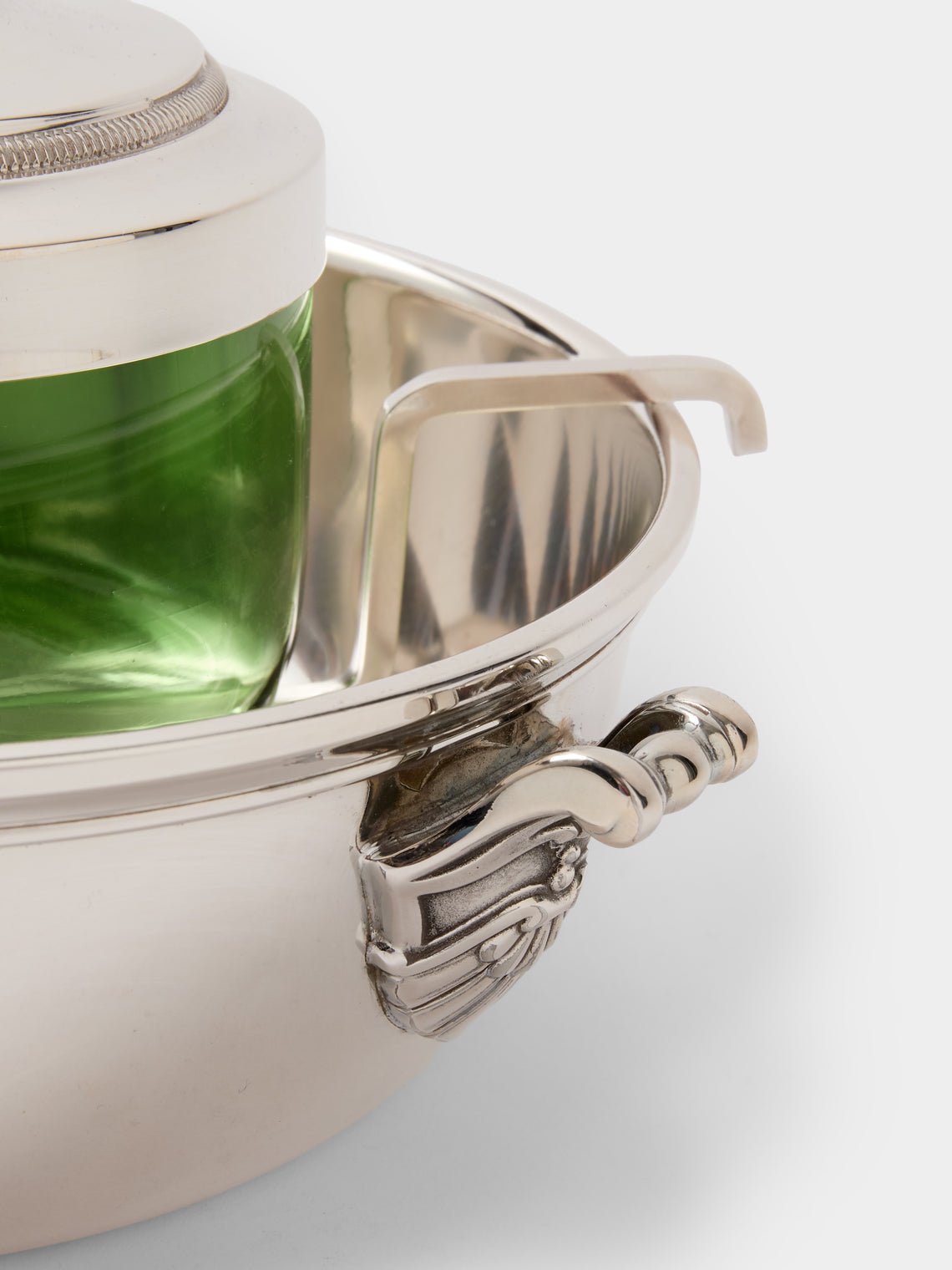 Antique and Vintage - 1980s Christofle Malmaison Silver-Plated and Glass Caviar Dish - Green - ABASK